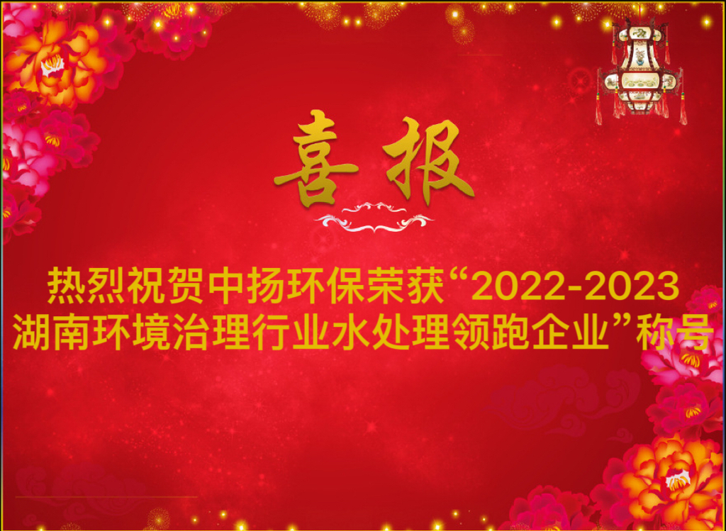 熱烈祝賀中揚(yáng)環(huán)保榮獲“2022-2023湖南環(huán)境治理行業(yè)水處理領(lǐng)跑企業(yè)”稱號